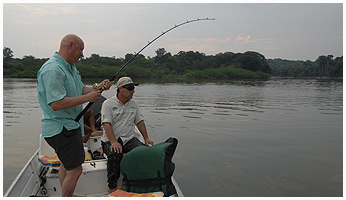 Johnny is into another piraraha (red-taild catfish) - untill a piranha once more cut his line at the sviwel!