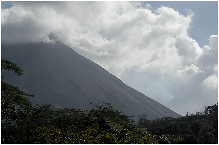 Tha activity was clearly visible even in daylight - as lava boulders treble down the slopes right under the clouds covering the summit. Every now and then violent thundering sounds were heard - both day and night.