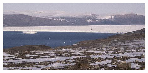 The impressive sight of the closest of the 3 glaciers ending in the Qaanaaq bay.